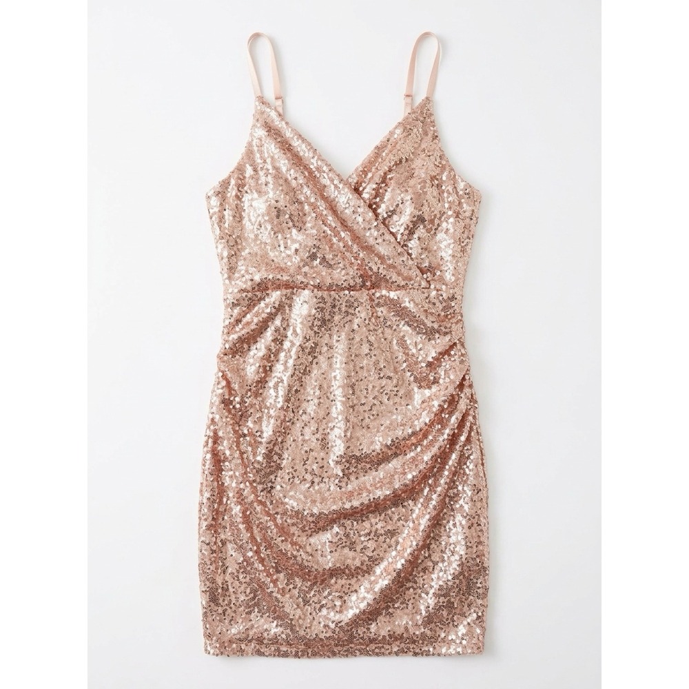 Grace Karin Sequin Faux Wrap Mini Dress Rose Gold Size XL Homecoming